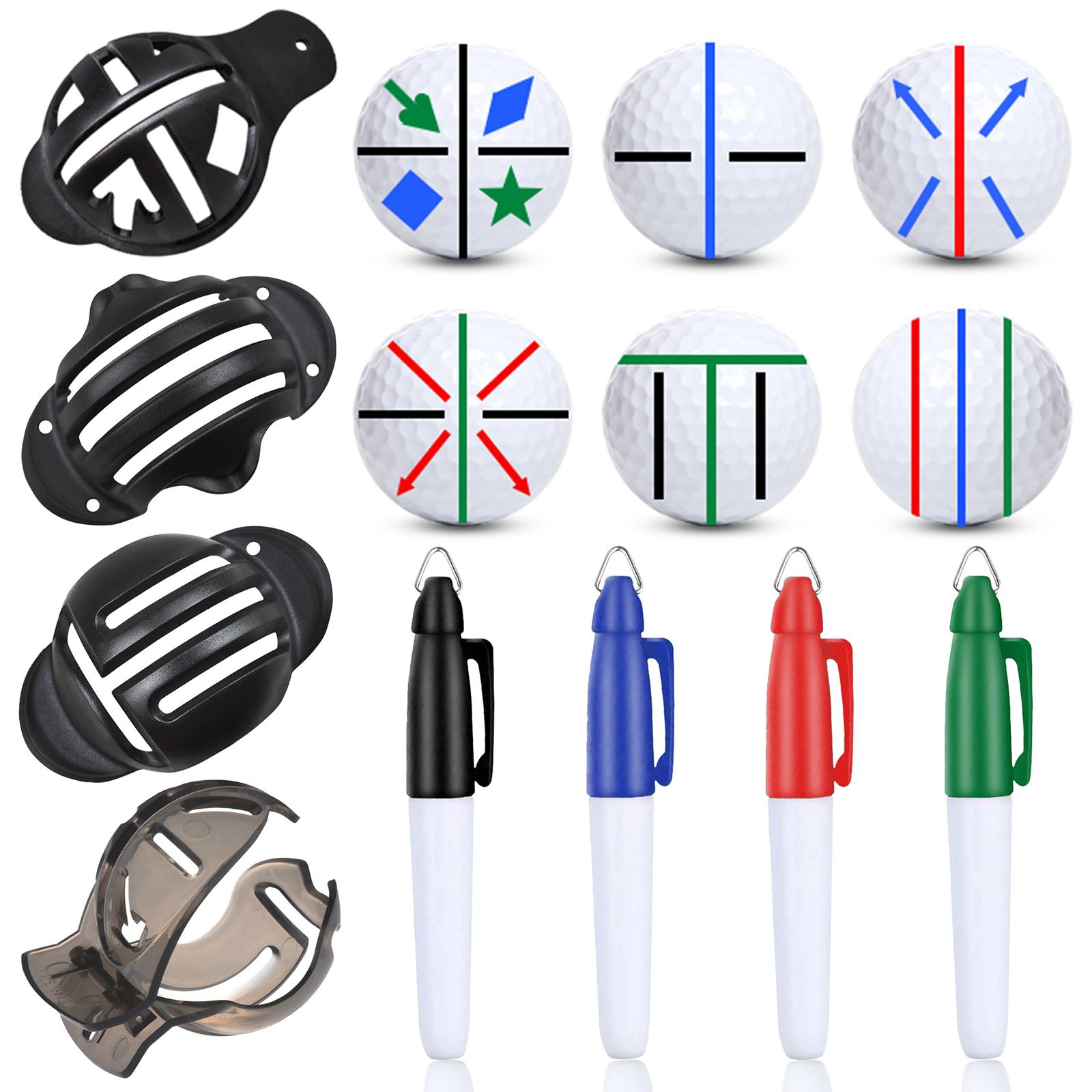 Ball Marker Set - ชุดอุปกรณ์ทำเครื่องหมายลูกกอล์ฟแบบพกพา พร้อมแม่แบบเส้นสามเส้นสำหรับจัดตำแหน่ง อุปกรณ์เสริมสำหรับนักกอล์ฟฝึกซ้อม เหมาะสำหรับทุกระดับนักกอล์ฟ