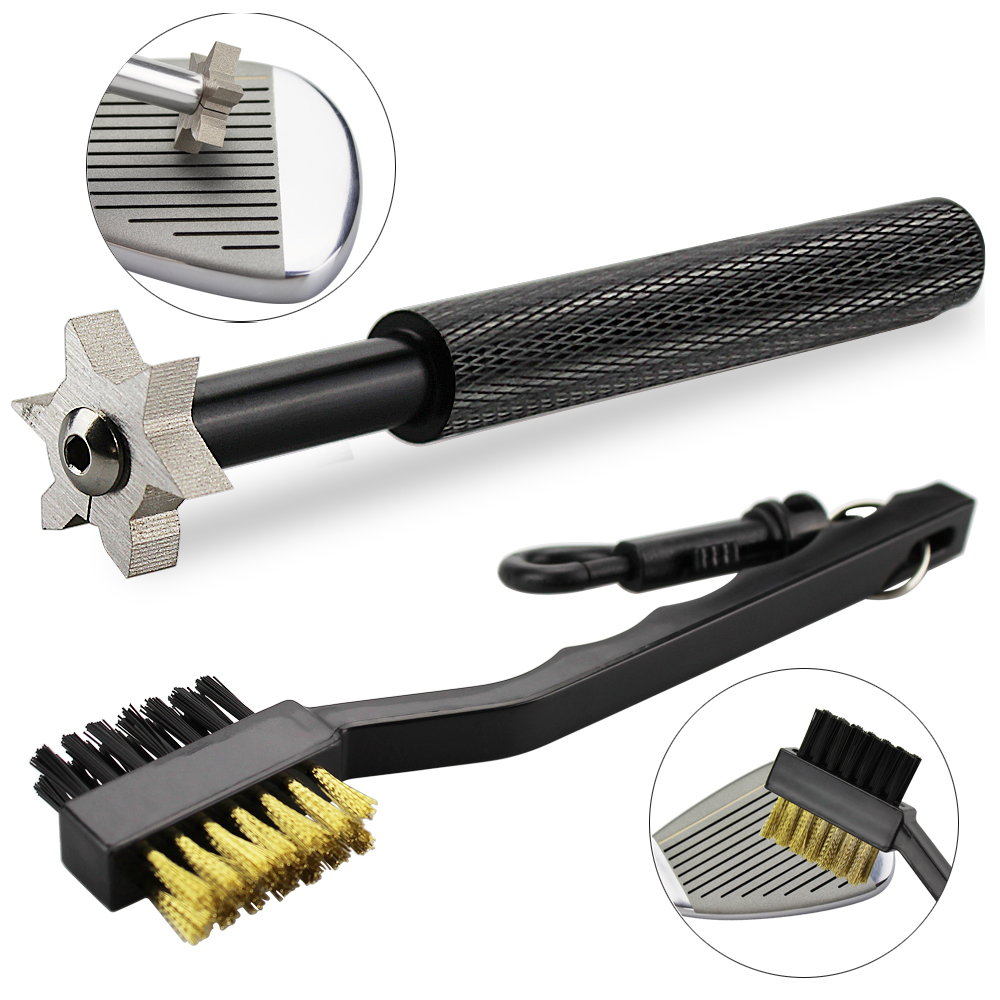 Golf Equipment Junior - ชุดแปรงทำความสะอาดไม้กอล์ฟ 2 ชิ้น/ชุด พร้อมอุปกรณ์ลับคมและทำร่องไม้กอล์ฟ สำหรับไม้พัตเตอร์ ไม้เวดจ์